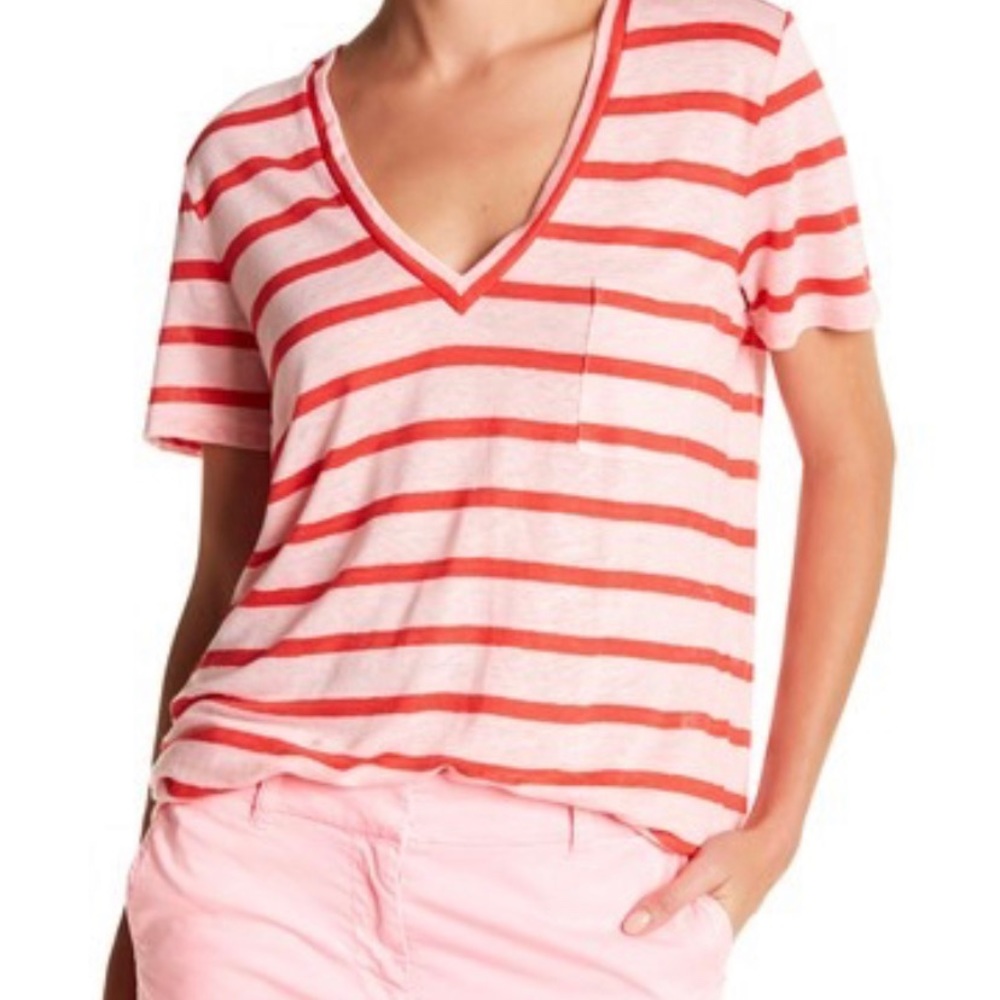 NWT J Crew striped linen v-neck T